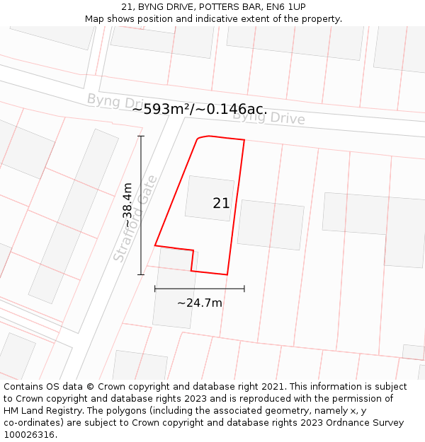 21, BYNG DRIVE, POTTERS BAR, EN6 1UP: Plot and title map