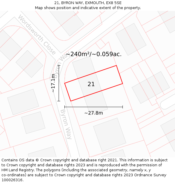21, BYRON WAY, EXMOUTH, EX8 5SE: Plot and title map