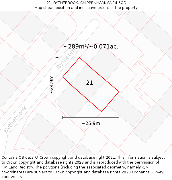 21, BYTHEBROOK, CHIPPENHAM, SN14 6QD: Plot and title map