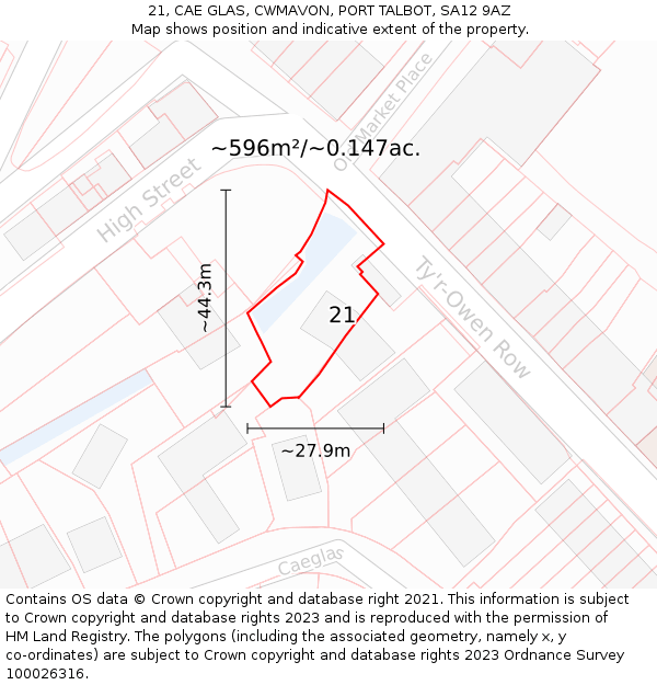 21, CAE GLAS, CWMAVON, PORT TALBOT, SA12 9AZ: Plot and title map