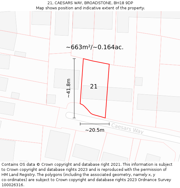 21, CAESARS WAY, BROADSTONE, BH18 9DP: Plot and title map