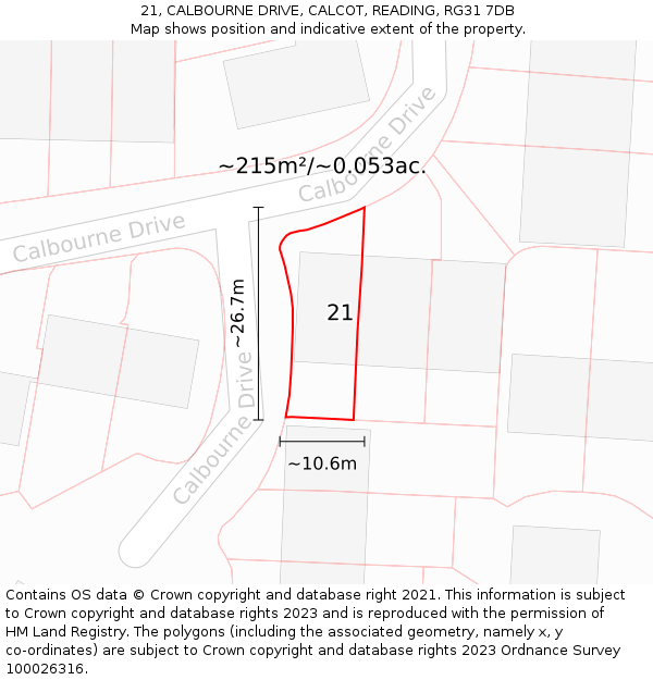 21, CALBOURNE DRIVE, CALCOT, READING, RG31 7DB: Plot and title map