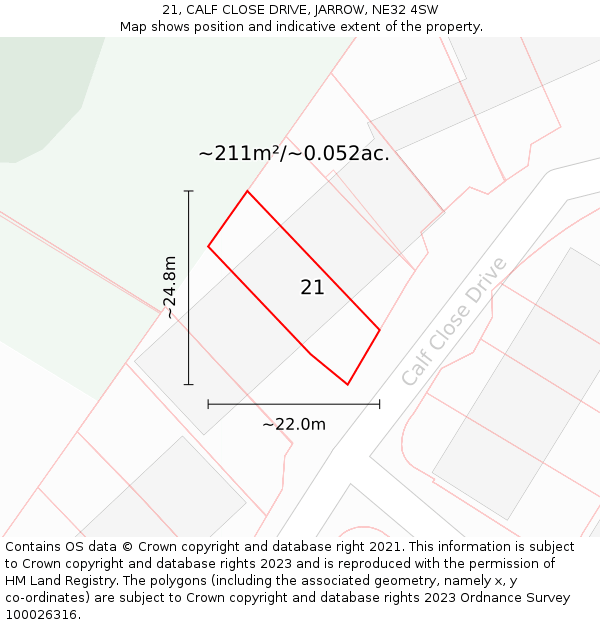 21, CALF CLOSE DRIVE, JARROW, NE32 4SW: Plot and title map
