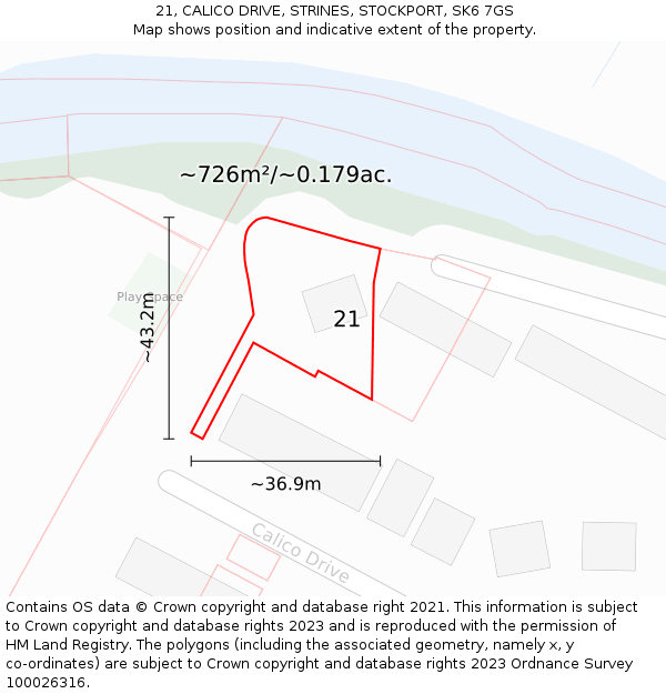 21, CALICO DRIVE, STRINES, STOCKPORT, SK6 7GS: Plot and title map