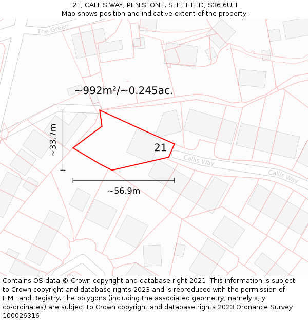 21, CALLIS WAY, PENISTONE, SHEFFIELD, S36 6UH: Plot and title map