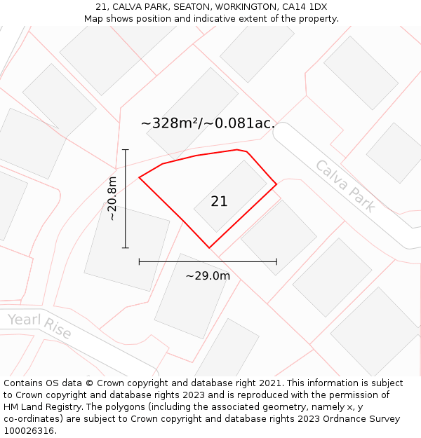 21, CALVA PARK, SEATON, WORKINGTON, CA14 1DX: Plot and title map