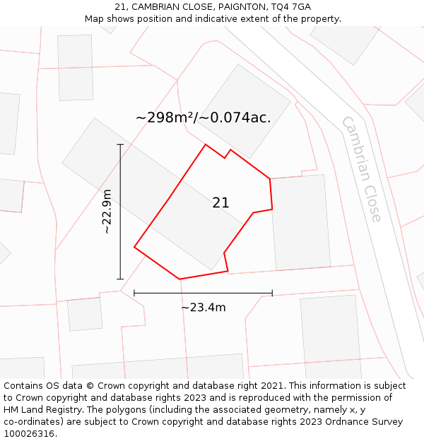 21, CAMBRIAN CLOSE, PAIGNTON, TQ4 7GA: Plot and title map