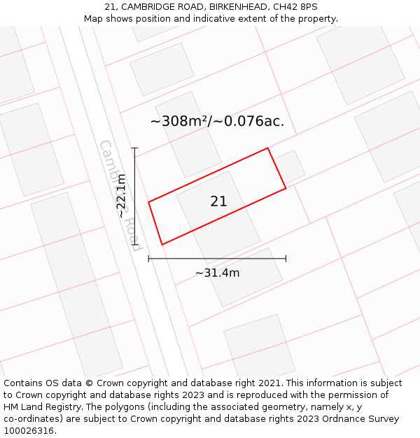 21, CAMBRIDGE ROAD, BIRKENHEAD, CH42 8PS: Plot and title map