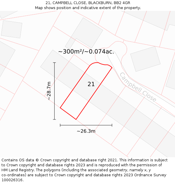 21, CAMPBELL CLOSE, BLACKBURN, BB2 4GR: Plot and title map