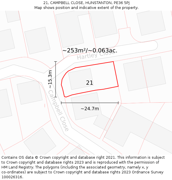 21, CAMPBELL CLOSE, HUNSTANTON, PE36 5PJ: Plot and title map