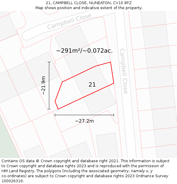 21, CAMPBELL CLOSE, NUNEATON, CV10 9PZ: Plot and title map