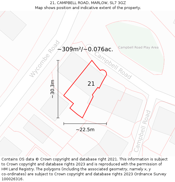 21, CAMPBELL ROAD, MARLOW, SL7 3GZ: Plot and title map