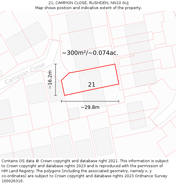 21, CAMPION CLOSE, RUSHDEN, NN10 0UJ: Plot and title map