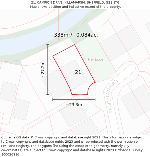 21, CAMPION DRIVE, KILLAMARSH, SHEFFIELD, S21 1TG: Plot and title map