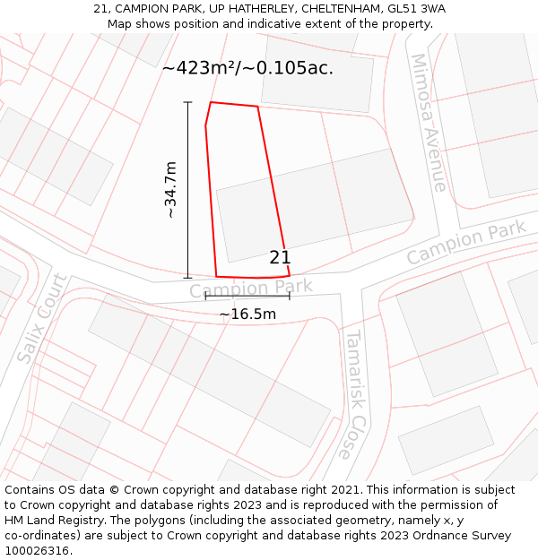 21, CAMPION PARK, UP HATHERLEY, CHELTENHAM, GL51 3WA: Plot and title map