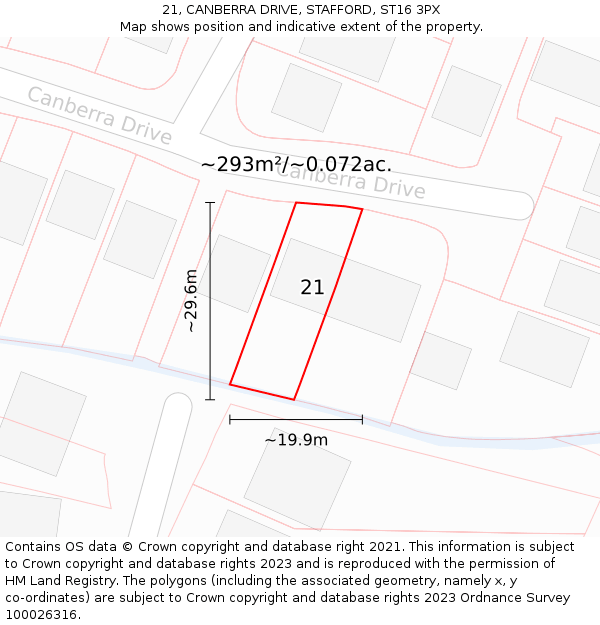 21, CANBERRA DRIVE, STAFFORD, ST16 3PX: Plot and title map