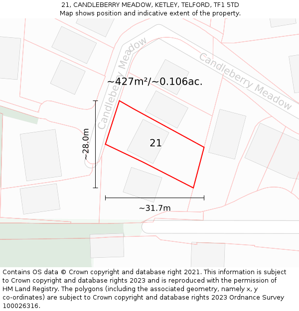 21, CANDLEBERRY MEADOW, KETLEY, TELFORD, TF1 5TD: Plot and title map