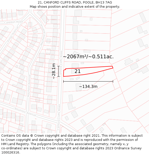 21, CANFORD CLIFFS ROAD, POOLE, BH13 7AG: Plot and title map