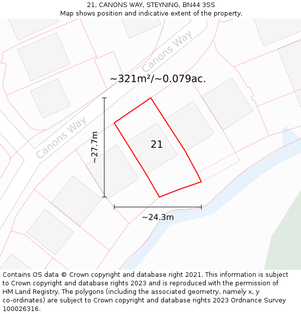 21, CANONS WAY, STEYNING, BN44 3SS: Plot and title map