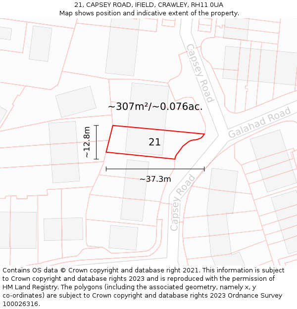 21, CAPSEY ROAD, IFIELD, CRAWLEY, RH11 0UA: Plot and title map