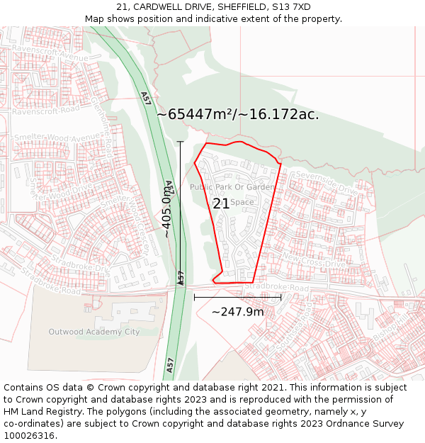 21, CARDWELL DRIVE, SHEFFIELD, S13 7XD: Plot and title map