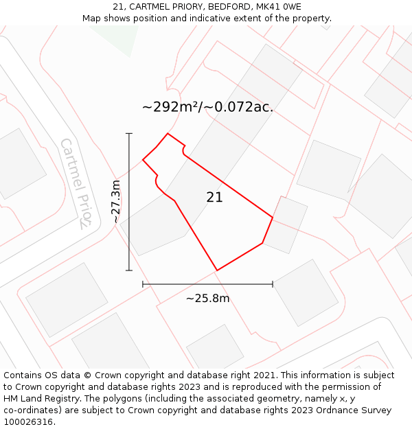 21, CARTMEL PRIORY, BEDFORD, MK41 0WE: Plot and title map