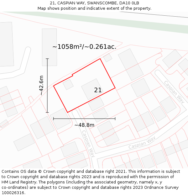 21, CASPIAN WAY, SWANSCOMBE, DA10 0LB: Plot and title map