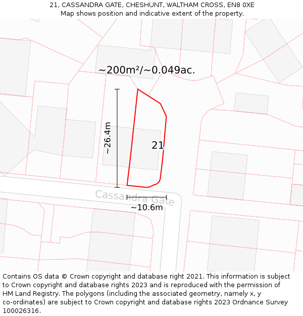 21, CASSANDRA GATE, CHESHUNT, WALTHAM CROSS, EN8 0XE: Plot and title map