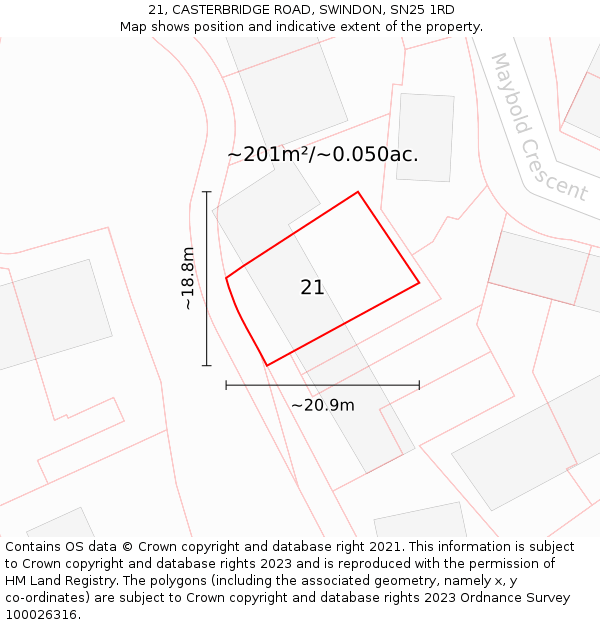 21, CASTERBRIDGE ROAD, SWINDON, SN25 1RD: Plot and title map