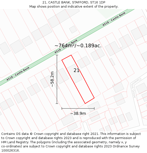 21, CASTLE BANK, STAFFORD, ST16 1DP: Plot and title map