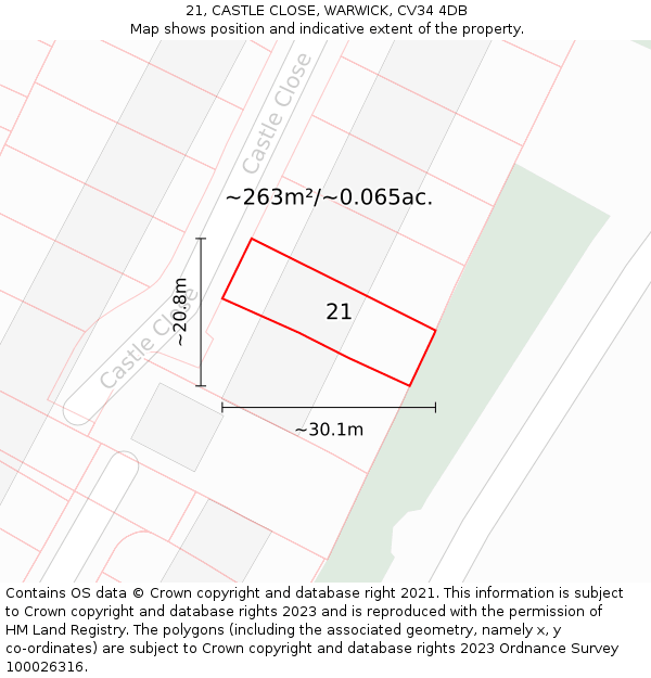 21, CASTLE CLOSE, WARWICK, CV34 4DB: Plot and title map