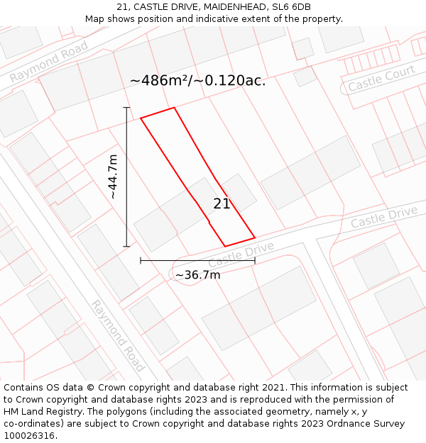 21, CASTLE DRIVE, MAIDENHEAD, SL6 6DB: Plot and title map