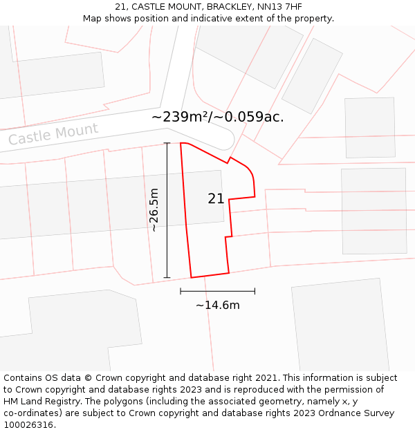21, CASTLE MOUNT, BRACKLEY, NN13 7HF: Plot and title map