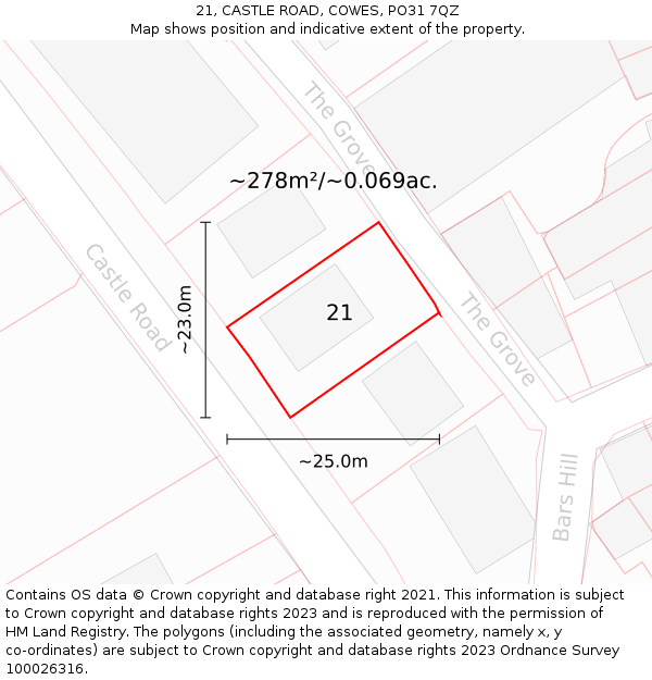 21, CASTLE ROAD, COWES, PO31 7QZ: Plot and title map