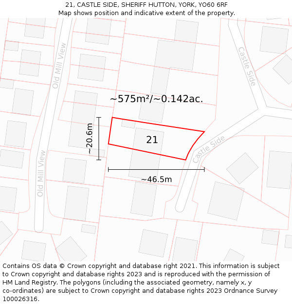 21, CASTLE SIDE, SHERIFF HUTTON, YORK, YO60 6RF: Plot and title map
