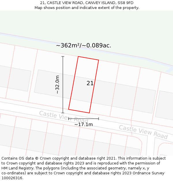 21, CASTLE VIEW ROAD, CANVEY ISLAND, SS8 9FD: Plot and title map