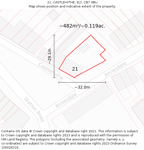 21, CASTLEHYTHE, ELY, CB7 4BU: Plot and title map