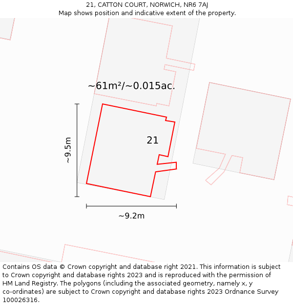 21, CATTON COURT, NORWICH, NR6 7AJ: Plot and title map