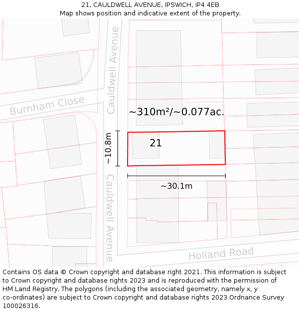 21, CAULDWELL AVENUE, IPSWICH, IP4 4EB: Plot and title map
