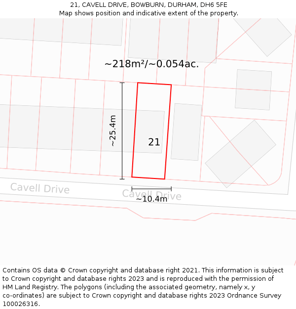 21, CAVELL DRIVE, BOWBURN, DURHAM, DH6 5FE: Plot and title map