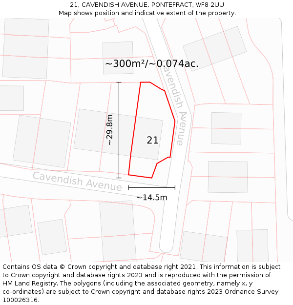 21, CAVENDISH AVENUE, PONTEFRACT, WF8 2UU: Plot and title map