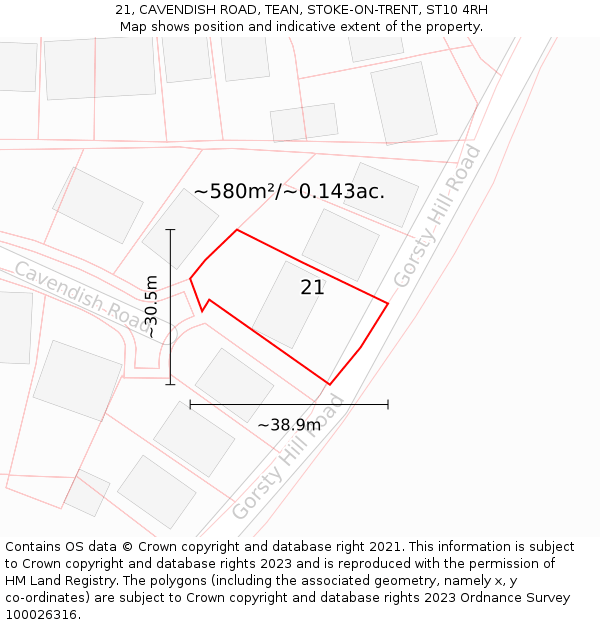 21, CAVENDISH ROAD, TEAN, STOKE-ON-TRENT, ST10 4RH: Plot and title map