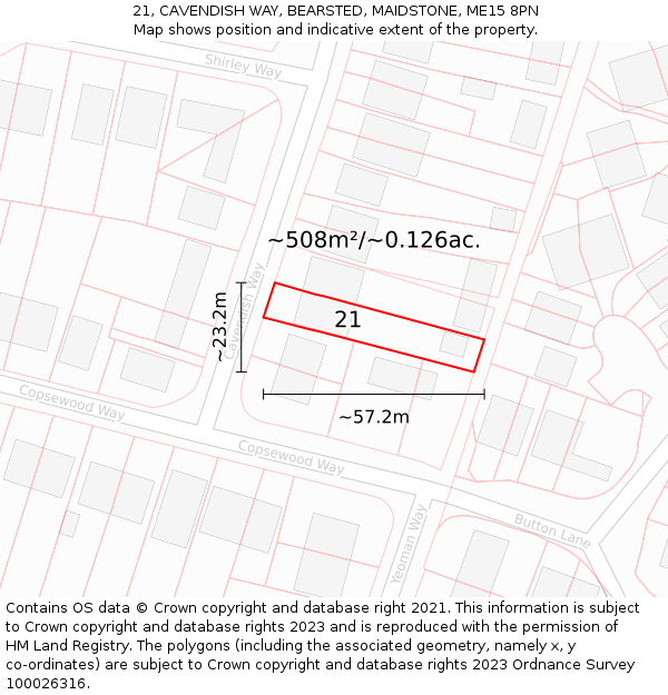 21, CAVENDISH WAY, BEARSTED, MAIDSTONE, ME15 8PN: Plot and title map