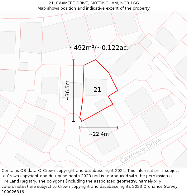 21, CAXMERE DRIVE, NOTTINGHAM, NG8 1GG: Plot and title map