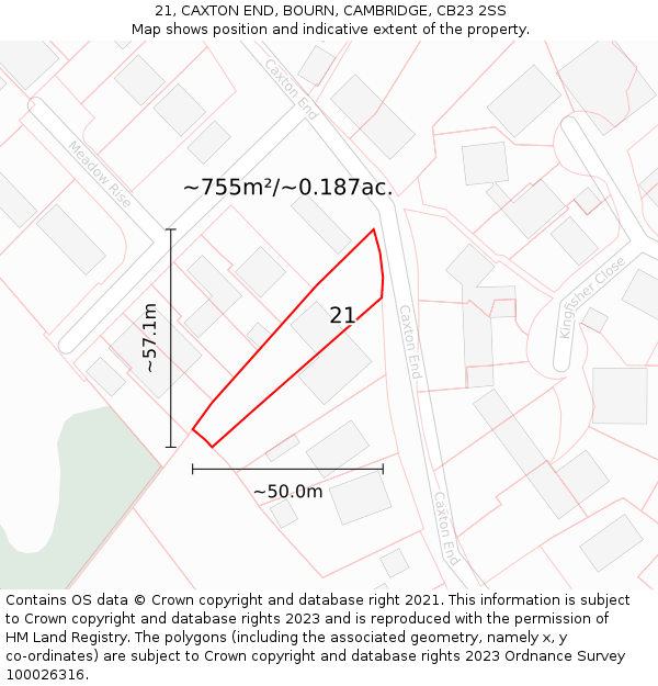 21, CAXTON END, BOURN, CAMBRIDGE, CB23 2SS: Plot and title map