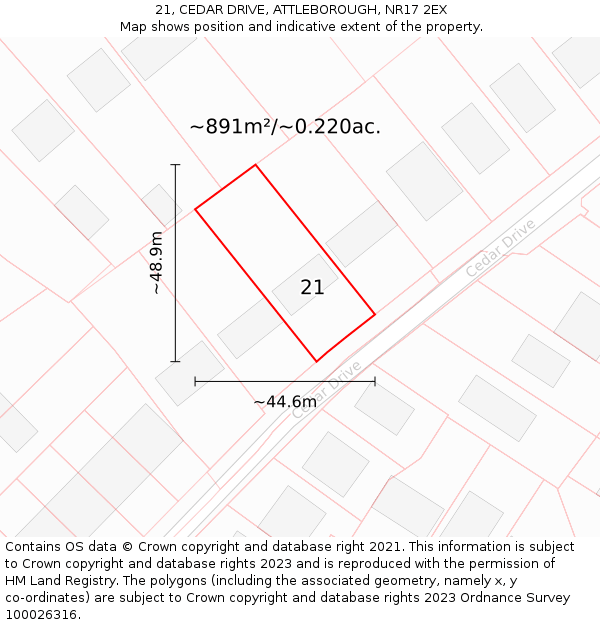 21, CEDAR DRIVE, ATTLEBOROUGH, NR17 2EX: Plot and title map
