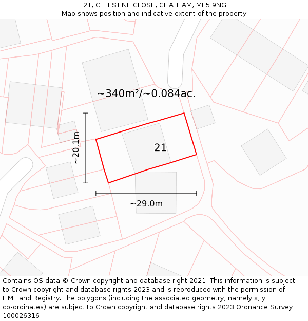 21, CELESTINE CLOSE, CHATHAM, ME5 9NG: Plot and title map