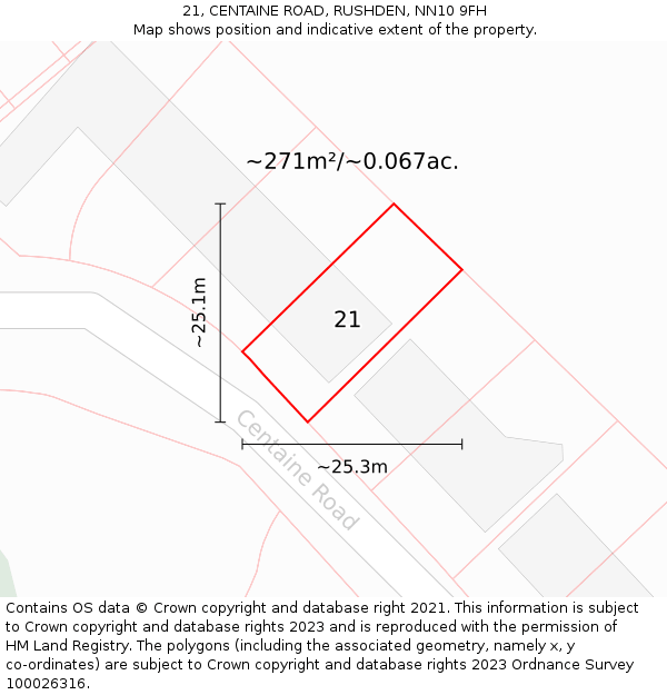 21, CENTAINE ROAD, RUSHDEN, NN10 9FH: Plot and title map
