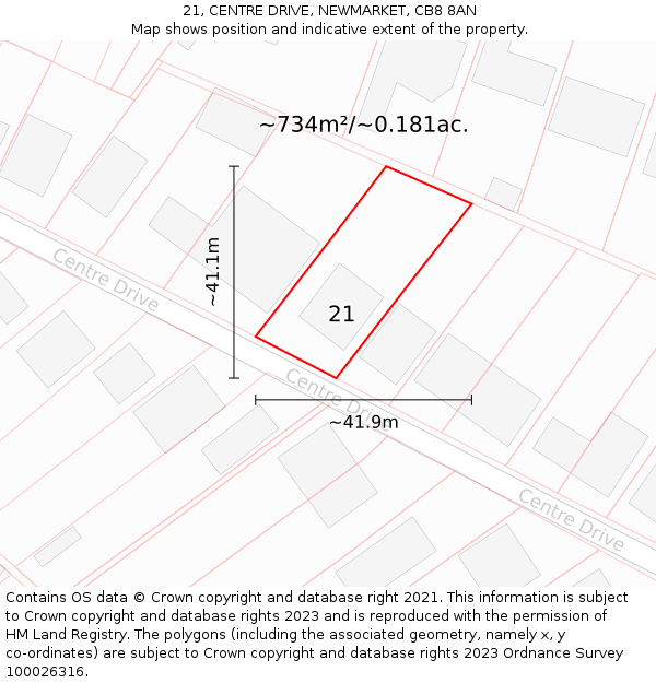 21, CENTRE DRIVE, NEWMARKET, CB8 8AN: Plot and title map