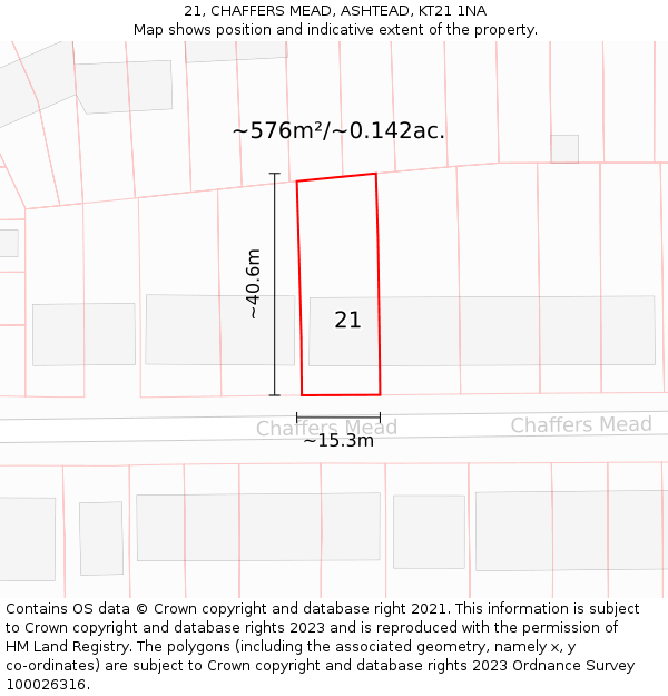 21, CHAFFERS MEAD, ASHTEAD, KT21 1NA: Plot and title map